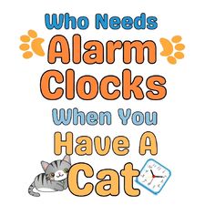 there is a sign that says, who needs alarm clocks when you have a cat