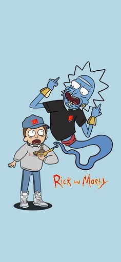 rick and mort cartoon character on blue background