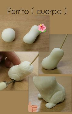 there are pictures of how to make stuffed animals out of marshmallows and fondant