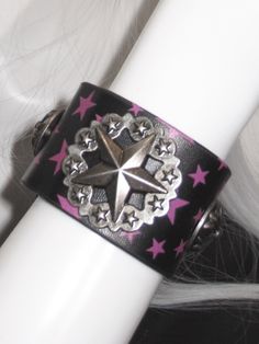 This exquisite piece showcases a delicate star pattern, beautifully complemented by metallic decorations featuring crosses and star-shaped charms. Designed for those who love to blend celestial elegance with a touch of gothic flair, this bracelet is perfect for adding a unique touch to any outfit. Whether you're dressing up for a special occasion or looking to enhance your everyday style, this bracelet is a versatile addition to your jewelry collection.  Please note, the price includes one brace 2000s Bracelets, Emo Bracelets, Pink Goth Aesthetic, Gothic Items, Punk Bracelets, Alt Accessories, Punk Pastel, Pink Emo, Scene Jewelry