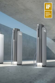 three different types of air purifiers are shown in this advertisement for the if gold award