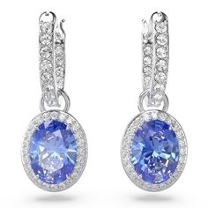 The beauty of crystals is encapsulated in these gleaming earrings from Swarovski Crystal's Constella Family. Each rhodium-plated piece is attached to a crystallized mini hoop and features a removable motif made from blue Swarovski Zirconia and a pave of round clear crystals. A radiant choice from our galaxy of starlit jewelry. Measurements: 0.79 inch in length by 0.39 inch in width Weight (Individual Piece): 0.06 ounce Swarovski Crystal Style #: 5671817 Swarovski Crystal Earrings Sparkle, Swarovski Crystal Earrings Dangles, Swarovski Crystal Jewelry Rings, Welder Jewelry, Rhodium Jewelry, Drop Hoop Earrings, Swarovski Stones, White Crystals, Free Bracelet