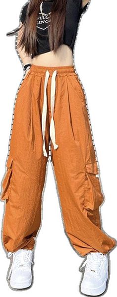 Baggy Brown Cargo Pants For Summer, Orange Relaxed Fit Pants With Pockets, Relaxed Fit Orange Pants With Pockets, Brown Cotton Parachute Pants For Summer, Orange Full-length Bottoms With Pockets, Orange Full Length Bottoms With Pockets, Casual Baggy Orange Bottoms, Casual Orange Baggy Bottoms, Orange Cotton Cargo Bottoms