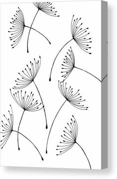 black and white drawing of dandelions on a white background