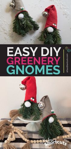 an easy diy christmas gnome made out of yarn and felt is shown with text overlay