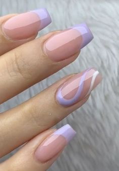 Nails For Grandmothers, Lavender French Tip Nails Short, Purple French Tip Nails, Purple French Tip, Light Purple Nails, Nail Summer, Purple French, Lilac Nails, Purple Acrylic Nails