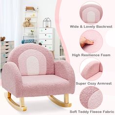 a pink rocking chair with instructions to make it look like a baby's room