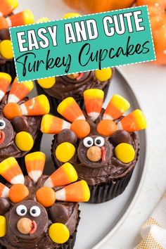 easy and cute turkey cupcakes on a plate