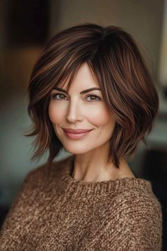 Short Hairstyles For Dark Hair, Shoulder Bob Hairstyles, Sleek Bob Haircut, Brown Hairstyles, Curly Lob, Long Pixie Cuts, Honey Blonde Highlights, Medium Bob Hairstyles, Champagne Blonde