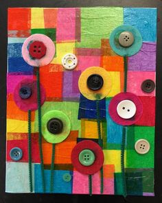 an art project made with buttons and colored paper