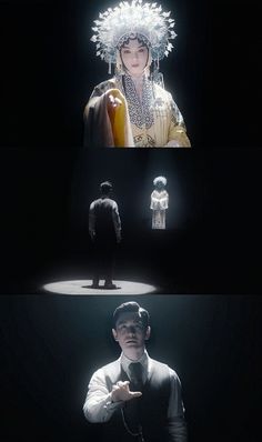 three different images of people in the dark