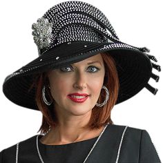 Introducing the exquisite Lily And Taylor H278-BLK Church Hat, a statement piece that complements any formal attire with its timeless elegance and sophisticated design. Crafted from premium materials, this hat promises both durability and a luxurious feel, ideal for individuals with a keen eye for quality and style. The wide brim not only serves a practical purpose, shielding the wearer from the sun, but also adds a dramatic flair to the hat's overall appearance. The brim's curve is designed to Black Curved Brim Hat For Church, Black High Crown Hat For Formal Occasions, Black High Crown Costume Hat For Formal Occasions, Formal Black High Crown Costume Hat, Black Brimmed Church Hat, Elegant Black Top Hat With High Crown, Black Brimmed Hats For Church, Luxury Formal Hat With Structured Crown, Luxury Formal Hats With Structured Crown