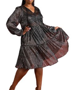 This amazing Holiday Story Dress is perfect for those cooler months! With an allover glitter overlay, long peasant sleeves, a v-neckline with tie-front detail and a flowy silhouette, it's sure to be the star of any holiday party! Plus, it comes with a nude tube slip dress to wear underneath or over your favorite slip dress. Get ready to sparkle in this lightweight fabric with silver glitter threads! A must-have! Round out your vacation and weekend wardrobe with this plus size dress Curve Market Holiday Story Dress in Black | Black | Dresses | Materials & Care Instructions: ['100% Cotton', 'Made in USA'] Dresses Materials, Glitter Overlay, Long Sleeve Babydoll Dress, Ribbed Bodycon Midi Dress, Blue Wrap Dress, Holiday Stories, Cowl Dress, Blue Long Sleeve Dress, Emerald Green Dresses