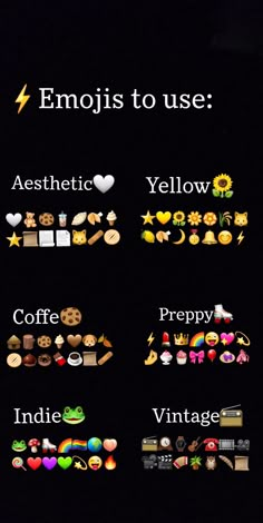 Emojis Yellow Emoji Aesthetic, Yellow Aesthetic Emoji Combos, Yellow Emojis Aesthetic, Preppy Emojis To Use, Vintage Emoji Combinations, Preppy Captions, Preppy Emojis Combo