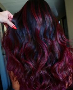 Red Highlights On Black Hair, Dark Maroon Hair, Black And Burgundy Hair, Burgundy Hair With Highlights, Deep Burgundy Hair, Black Hair With Red Highlights, Dark Burgundy Hair, Burgundy Hair Dye