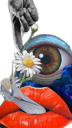 a drawing of an eye with flowers in front of it