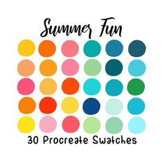 the words summer fun in different colors and sizes, with an image of colorful circles