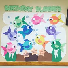 a birthday bulletin board with fish on it