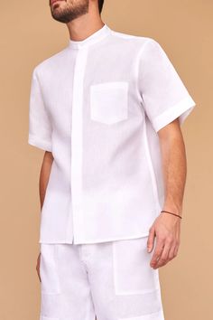 Fácil Blanco | Bady Shirt Modern White Summer Shirt, Formal Short Sleeve Linen Shirt, White Linen Formal Shirt, Formal White Linen Shirt, White Linen Top For Formal Occasions, White Linen Shirt With Pockets, Formal Short Sleeve Linen Top, Modern White Linen Shirt, White Linen Shirt For Daywear