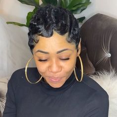 Finger Wave Wigs Pixie Cut Loose Wave Human Hair Wigs Full Machine Made Wig for Black Women Colored Finger Waves Short Hair, Finger Wave, Wig For Black Women, Finger Waves, Hair Due, Headpiece Hairstyles, Brazilian Remy Hair, Edgy Short Hair, People Brand