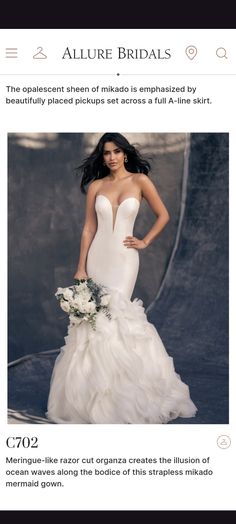 the allure bridals website is displayed in front of a woman wearing a wedding dress