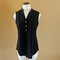 Perseption Concept Perfect Summer Blouse! Nwot, Black, Polyester & Rayon, Sleeveless. Black Stretch Sleeveless Blouse, Poet Blouse, Cutout Blouse, Summer Blouse, Peplum Blouse, Summer Blouses, Wrap Blouse, V Neck Blouse, Red Blouses