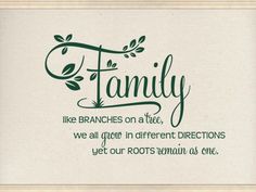 family like branches on a tree, we all grow in different directions yet our roots remain as one