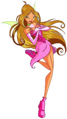 a drawing of a girl with long blonde hair and pink boots, flying through the air