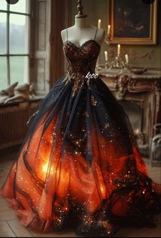 Mystical Dresses Fairytale, Romantasy Book, Fire Dress, Worst Wedding Dress, Black Wedding Gowns, Black Combination, Magical Dress, Fantasy Dresses