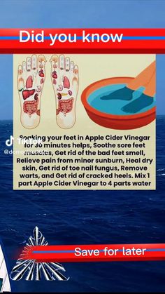 Apple cider vinegar contains malic acid, which helps to exfoliate and heal dry, cracked feet and also has anti-bacterial and anti-fungal properties to help get rid of foot odor and nail fungus. Mix 1... Nail Fungus, Apple Cider Vinegar, Vinegar