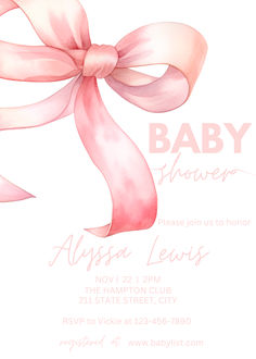 a baby shower is shown with pink ribbon on the front and back of it's card