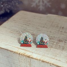 Glitter Resin Snow Globe Earrings – Kole Jax Designs Resin Snow Globe, Globe Earrings, Statement Stud Earrings, Christmas Light, Holiday Inspiration, Creative Jewelry, Snow Globe, Timeless Treasures, Stylish Jewelry