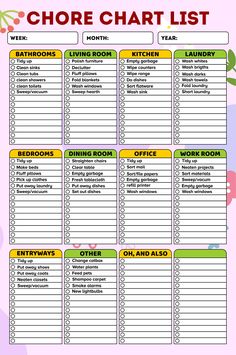 Printable Chore Chart List For Adults Basic Chores List, House Jobs List, Weekly Chore Charts For Adults, House Chore Chart For Adults, Simple Chore Chart For Adults, Daily Chore Chart For Adults, College Chore Chart, Chore Chart For Adults Printable Free