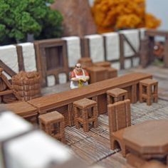 Tavern Bar Miniature Furniture - Tavern Bar Miniature Furniture - FDM Print - GriffonCo 3D Printed Miniatures & Gifts - Fat Dragon Games Dnd Terrain, Dnd Accessories, Wargaming Table, Scatter Terrain, Grey Bar, 28mm Miniatures, Dnd Miniatures, Wargaming Terrain, Wood Stairs