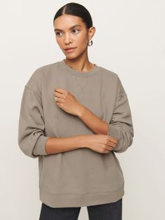 Shop the Drew Vintage Oversized Crewneck Sweatshirt from Reformation, a full-length sweatshirt with a relaxed fit and crew neckline. Relaxed Crew Neck Spring Sweatshirt, Relaxed Crew Neck Sweatshirt For Spring, Drop Shoulder Sweatshirt For Everyday Fall Wear, Everyday Drop Shoulder Sweatshirt For Fall, Everyday Drop Shoulder Fall Sweatshirt, Boxy Crew Neck Sweatshirt For Everyday, Boxy Fit Crew Neck Sweatshirt For Everyday, Everyday Boxy Fit Crew Neck Sweatshirt, Relaxed Crew Neck Sweater For Fall