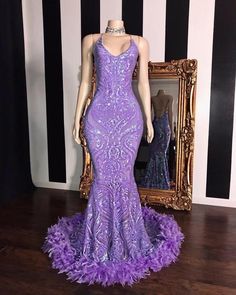 Looking for Prom Dresses, Evening Dresses, Real Model Series in Sequined,  Mermaid style,  and Gorgeous Feathers, Sequined work? Ballbella has all covered on this elegant Spaghetti V-neck Sequins Floor Length Fur Train Mermaid Prom Dresses. Sequins Gown, Purple Prom, Prom Girl Dresses, Sequin Prom Dress, Prom Ideas, Lace Prom Dress, Cute Prom Dresses, Pretty Prom Dresses, Prom Girl