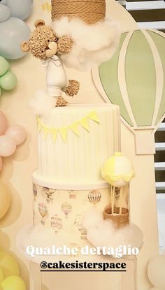 Hot Air Balloon Cake, Bunting Flag, Balloon Cake, Hot Air Balloon, Air Balloon, Hot Air, Bunting, Bears, Balloons