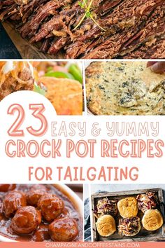 collage of crock pot dinners with text that reads easy and yummy crock pot recipes Easy Game Day Crockpot Recipes, Crock Pot Tailgate Recipes, Super Bowl Crockpot, Football Sunday Food, Slow Cooker Recipes Easy, Poolside Food, Easy Crock Pot Recipes, Dinner Kids