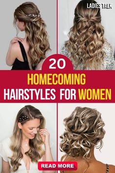 Make a statement with these 20 homecoming hairstyles for a stylish look. Whether you prefer elegant updos or flowing curls, these styles are perfect for making a memorable impression. #HomecomingHairstyles #StylishLook #ElegantStyles #MemorableImpression #HairGoals Hoco Hairstyles For Round Faces, Hair Styles For Dances, Cute Hoco Hairstyles, Lob Haircut With Bangs, Hair Colors Dark, Layered Thick Hair