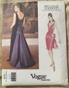 1995 Vogue Pattern 1672 Vogue Patterns, Designer Original BELLVILLE SASSOON Size 14-16-18 MISSES' DRESS  Advanced Pattern. 🧵Pattern is uncut, factory folded with instructions. 🧵Large format envelope in excellent condition.   Pattern is out of print.  ENVELOPE, PAPER PATTERN AND INSTRUCTIONS ONLY.  NO FABRIC OR GARMENT INCLUDED. Retro Dress Pattern, Bellville Sassoon, Envelope Paper, Vogue Dress Patterns, Vintage Vogue Patterns, Vogue Pattern, Petite Jacket, Vogue Patterns, Shirt Blouses Tops