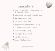 an angel playlist with white piano and heart