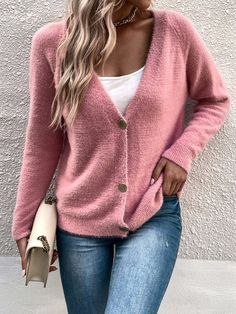 Shop Affordable Women Cardigans Winter Sweater Casual Sweater Plain Sweater Loose Daily Long Sleeve On Justfashionnow.com Geometric Sleeve, Pullover Mode, Solid Color Sweater, Sweaters Cardigan, Cardigan Casual, Soft Cardigan, Cardigan Sweater Jacket, Spring Outfits Women, Sweater Coats