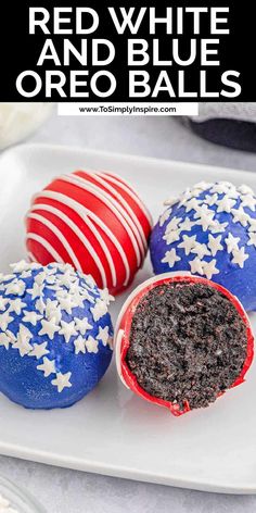 red, white and blue oreo balls on a plate