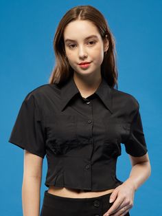 Editor's NotesKOLEAT's trendy yet versatile cropped shirt. Good to be worn in the summer season as layered or alone.- Button closure- Cropped length- Pocket on the chest- Slim silhouette- Versatile and trendy itemMeasurements(in.)One size- Total length: 16.92 in.- Shoulder: 16.14 in.- Chest: 16.73 in.- Hem: 7.48 in.Model infoWoman - Height: 5'74Composition & Care- 100% Nylon- Please check the care labelDesigner- by KOLEAT Trendy Collared Crop Top For Summer, Black Fitted Cropped Shirt For Spring, Black Cotton Cropped Shirt For Summer, Casual Short Sleeve Crop Top With Buttons, Trendy Fitted Crop Top Shirt, Fitted Collared Cropped Shirt For Summer, Trendy Black Cropped Shirt For Summer, Trendy Black Fitted Cropped Shirt, Fitted Black Cropped Shirt For Summer