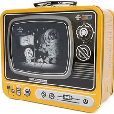 Retro Tv Cartoon Lunch Box-Weird-Funny-Gags-Gifts-Stupid-Stuff Lenticular Printing, Tin Lunch Boxes, Big Appetite, Packed Lunch, Tv Food, Tv Set, White Moon, Metal Lunch Box, Moon Landing