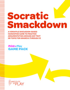 the book cover for socratic smackdown, with an arrow pointing towards it