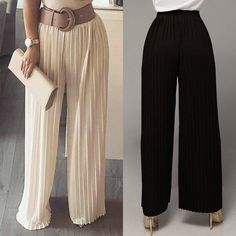 Beige Pleated Pants Outfit, Wide Leg Pleated Pants Outfit, Beige Pleated Pants, Pleated Pants Outfit, Trouser Fashion, Women High Waist Pants, Comfortable Trousers, Pu Skirt, Printed Yoga Pants