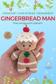 Crocheted Christmas Amigurumi, Crochet Gingerbread Man Amigurumi Free Pattern, Ginger Bread Man Crochet Free Pattern, Amigurumi For Christmas, Amigurumi Gingerbread Man Free Crochet, Gingerbread Man Amigurumi, Ginger Bread Crochet Free Pattern, Crochet Mini Gingerbread Man, Free Crochet Gingerbread Man Pattern