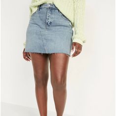 Old Navy High-Waisted Button-Fly Ripped Cut-Off Jean Skirt Women’s Size 6 New Casual High Waist Mini Skirt With Button Zip Fly, High Rise Button Zip Fly Mini Skirt For Spring, High Rise Mini Skirt With Buttons, Y2k Denim Skirt, Navy Mini Skirt, Jean Pencil Skirt, Vintage Denim Skirt, Blue Jean Skirt, Green Mini Skirt