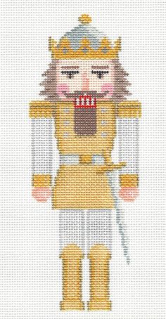 Gold & Silver King Nutcracker handpainted Needlepoint Ornament by Susan Roberts Gold & Silver King Nutcracker handpainted Needlepoint Ornament by Susan Roberts Click image to enlarge Description Welcome to  Needlepoint By Wildflowers!  My goal is to offer you the best possible service, the finest hand painted needlepoint canvases, beautiful needlepoint accessories, stitching supplies and the best professional service.  Offered is a Beautiful New needlepoint canvas from Susan Roberts ~ A very detailed Elegant Nutcracker ~ " Gold and Silver KING Nutcracker " from Susan's beautiful  "Nutcracker Series"  ... hand painted on 18 mesh mono canvas.  The stitch painted canvas area is  6.75" by 2.5" with surrounding background canvas of approximately 11.25" by  7".  Shipping will be by USPS First Cl King Nutcracker, Box Mirror, Silver King, Lazy Daisy Stitch, Needlepoint Ornaments, Needlepoint Christmas, Needlepoint Patterns, Simple Embroidery, Christmas Embroidery